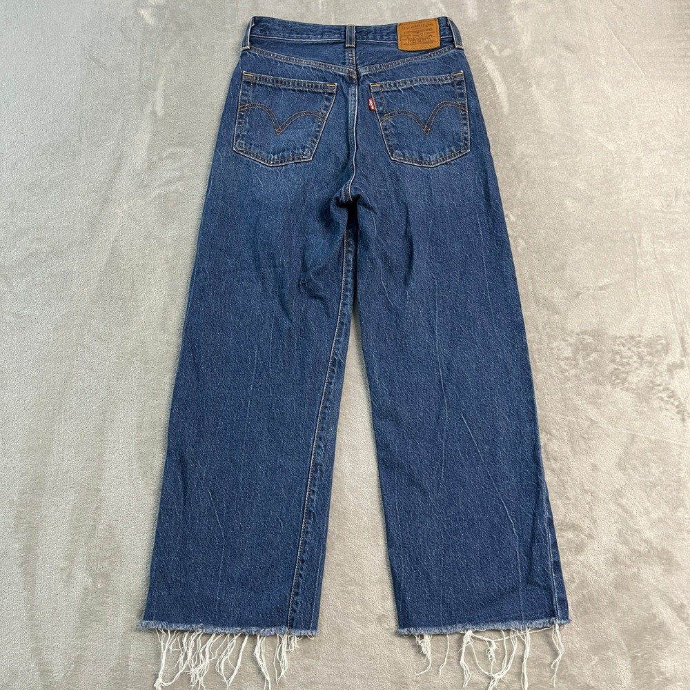 Levis Premium Ribcage Straight Jeans Womens 25x27* Medium Wash Raw Hem Boho